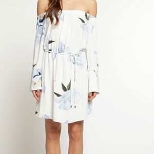 Off Shoulder blue and white floral Dress